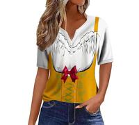 Camiseta informal para mujer con cuello en V, detalle de botones, estampado festivo de cerveza, para el día a día, modelo básico versátil, fácil de limpiar, para cualquier época del año, naranja, XXL