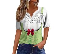 Camiseta informal para mujer con cuello en V, detalle de botones, estampado festivo de cerveza, para el día a día, modelo básico versátil, fácil de limpiar, para cualquier época del año, Verde claro
