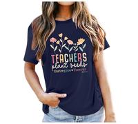 Camiseta informal para mujer con cuello redondo, manga corta, diseño "1 Days School", para ropa de diario, mezcla de algodón suave, versátil, ideal para ocio, trabajo, escuela, Marina-k, S