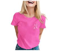 Camiseta informal para mujer con diseño único de cáncer de mama, cuello redondo, para el tiempo libre, primavera, verano, cómoda, elegante, ideal para looks cotidianos, Rosa intenso., XXL