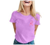 Camiseta informal para mujer con diseño único de cáncer de mama, cuello redondo, para el tiempo libre, primavera, verano, cómoda, elegante, ideal para looks cotidianos, morado, XL