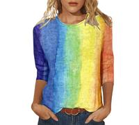 Camiseta informal para mujer, cuello redondo, estampado colorido, manga tres cuartos, blusa sexy para mujer, E, S