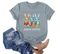 Camiseta informal para mujer, cuello redondo, estampado de conejo, manga corta, manga larga, sexy, para mujer, gris, XL