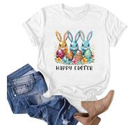 Camiseta informal para mujer, cuello redondo, estampado de conejo, manga corta, manga larga, sexy, para mujer, Blanco, XXL