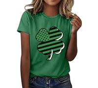 Camiseta informal para mujer del Día de San Patricio, elegante hoja impresa, manga corta, cuello redondo, camiseta de moda, camiseta de mujer, cuello en V, verde, L