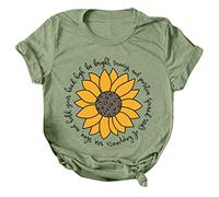 Camiseta informal para mujer, diseño de girasol, cuello redondo, manga corta, túnica, blusa de encaje, verde, S