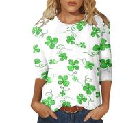 Camiseta informal para mujer para el Día de San Patricio con moderno estampado de latidos del corazón, ajuste cómodo de manga 3/4, verde, 5XL