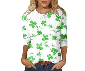 Camiseta informal para mujer para el Día de San Patricio con moderno estampado de latidos del corazón, ajuste cómodo de manga 3/4, verde, 4XL