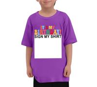 Camiseta Informal y cómoda de Verano para niños y niñas, Ideal para Fiestas de cumpleaños, para familias y para Uso Informal, de Manga Corta y Cuello Redondo. (Purple, 10-11 Years)