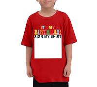 Camiseta Informal y cómoda de Verano para niños y niñas, Ideal para Fiestas de cumpleaños, para familias y para Uso Informal, de Manga Corta y Cuello Redondo. (Red, 4-5 Years)