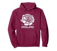 Camiseta Inglesa de Rugby con Forma de Rosa Blanca y roja, Bandera de Inglaterra Sudadera con Capucha, Unisex para Adultos, Granate, XXL