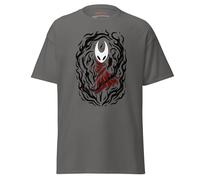 Camiseta inspirada en la canción de seda Hollow Knight - Obra de arte hecha por fanáticos con llamas oscuras con capa roja - Camiseta unisex de algodón para gamer para uso casual y estilo urbano, gris
