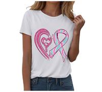 Camiseta inspiradora informal para mujer, con estampado gráfico, cuello redondo, manga corta, diseño de corazón, lazo de conciencia, camiseta de caridad, verano para recaudación de fondos, Style-S09