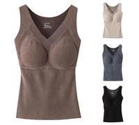 Camiseta interior de algodón para mujer, tirantes anchos, ropa interior térmica para mujer, extra cálida, con sujetador integrado, ropa interior térmica, sin costuras, pijamas elásticos, ropa interior