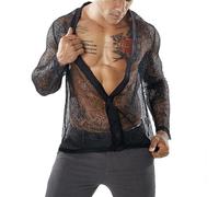 Camiseta interior de malla transparente para hombre, camiseta interior de malla, corte ajustado, lencería erótica, camiseta de manga larga, sexy, camiseta interior para hombre, camiseta de malla, ropa