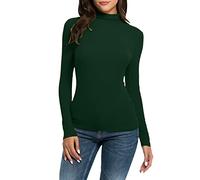 Camiseta interior de manga larga con cuello alto falso, para mujer, para otoño e invierno, camiseta interior de cuello alto, ajustada, básica, casual, verde, XL