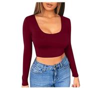 Camiseta interior de manga larga para mujer, de color liso, corte bajo, con ombligo expuesto, camiseta de manga larga para mujer, color neón, RD2., S