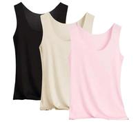 Camiseta interior de verano para mujer, de seda de hielo, chaleco ajustado de algodón para mujer, paquete de 3 camisetas sin mangas con cuello redondo, camisola elástica, ajustada, cómoda, casual