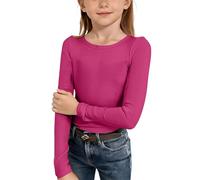 Camiseta Interior Niños Manga Larga Colores Lisos,Camisa de Fondo Adelgazar y Relajarse Blusa Básica para Niñas，Cuello Redondo con Costilla Camiseta Amarilla,Sudadera Blanca Niñas