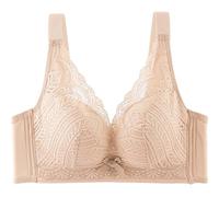 Camiseta interior V de látex de Tailandia, Sujetador Sexy, Suave, elástico, Tetas, Pequeño sujetador fruncido, ropa interior de Encaje Suave para la Piel Camiseta sin mangas Blanco Sexy, beige, 36