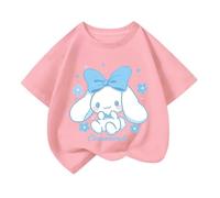 Camiseta Japonesa de algodón para niñas de Manga Corta, Ropa de Verano para niñas, Camiseta de Cien Modelos,Rosado,140cm