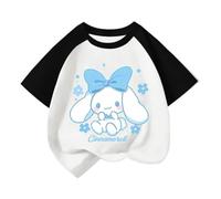 Camiseta Japonesa de algodón para niñas de Manga Corta, Ropa de Verano para niñas, Camiseta de Cien Modelos,Negro,160cm