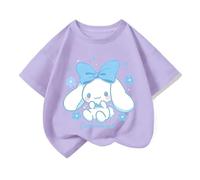 Camiseta Japonesa de algodón para niñas de Manga Corta, Ropa de Verano para niñas, Camiseta de Cien Modelos,Púrpura,140cm