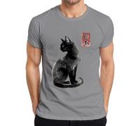 Camiseta japonesa de la caligrafía Kanji Gato Negro Hombres, gris, 3XL