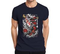 Camiseta japonesa de la pagoda Koi Templo Japón Y2K para hombre, azul marino, XXL