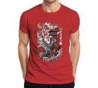 Camiseta japonesa de la pagoda Koi Templo Japón Y2K para hombre, rojo, XXL