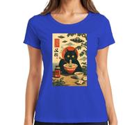 Camiseta japonesa Ramen Gato Fideos UFO Japón Y2K Mujer, azul, S