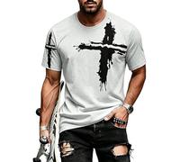 Camiseta Jesús estampada Cruz Hombre Punk Oversized Streetwear Camiseta deportiva de manga corta transpirable corte ajustado estilo hiphop para primavera verano muscle Tee grandes tallas, gris claro