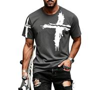 Camiseta Jesús estampada Cruz Hombre Punk Oversized Streetwear Camiseta deportiva de manga corta transpirable corte ajustado estilo hiphop para primavera verano muscle Tee grandes tallas, gris oscuro
