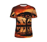 Camiseta Jirafa Bajo Un Árbol En África Manga Corta Transpirable Camisetas Informal Mangas Cortas para Pesca Gimnasio Correr XL