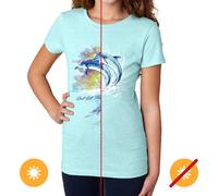 Camiseta Junior Crew - Delfines de acuarela, azul hielo de DelSol para mujer - Camiseta de 1 pieza (mediana)
