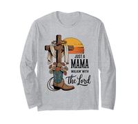 Camiseta Just a Mama Walkin' with the Lord Western Cross Sunset Manga Larga