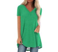 Camiseta larga de manga corta con cuello en V para mujer, manga corta, manga larga, calentadores de neón, verde, XL