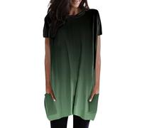 Camiseta larga de verano informal para mujer, lindas camisetas de gran tamaño, holgadas, para usar con leggings, camisetas de moda que cambian de color, camisetas largas tipo túnica, Ejercito Verde, L