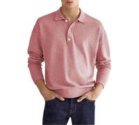 Camiseta larga para hombre 3XL, camiseta de manga larga, polo de negocios, con botón de 1/4, camiseta ligera y transpirable, cuello vuelto, camiseta sin arrugas, fácil de limpiar, Rosa., S