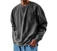 Camiseta larga para hombre 5XL suéter para hombre sin capucha negro, camiseta de gran tamaño con bolsillos monocolor casual manga larga parte superior ligera fina sudadera suelta sudadera tallas