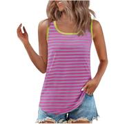 Camiseta larga para mujer, a rayas, cuello redondo, sin mangas, básica, casual, cómoda, holgada, a la moda, holgada, para salir, para verano, deportes, yoga, entrenamiento, túnica, hot pink, XXL