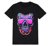 Camiseta LED para fiesta, hiphop, cosplay, concierto, regalo de cumpleaños, mejor disfraz de Navidad, camiseta de ecualizador activado por sonido, camiseta de DJ, Cráneo Negro Púrpura, XXL