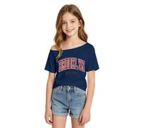 Camiseta léger à épaules asymétriques imprimé Lettres de Ville Pour Filles, idéal Pour Les Enfants. Motif Alphabet., marine, 9-10 años