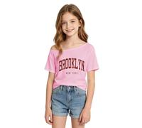 Camiseta léger à épaules asymétriques imprimé Lettres de Ville Pour Filles, idéal Pour Les Enfants. Motif Alphabet., Rosa., 7-8 años
