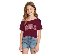 Camiseta léger à épaules asymétriques imprimé Lettres de Ville Pour Filles, idéal Pour Les Enfants. Motif Alphabet., Vino, 7-8 años