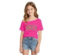 Camiseta léger à épaules asymétriques imprimé Lettres de Ville Pour Filles, idéal Pour Les Enfants. Motif Alphabet., Rosa intenso., 7-8 años