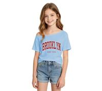 Camiseta léger à épaules asymétriques imprimé Lettres de Ville Pour Filles, idéal Pour Les Enfants. Motif Alphabet., azul, 7-8 años