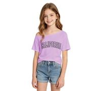 Camiseta léger à imprimé alfabeto ludique sur Les épaules Pour Filles, idéal au quotidien., morado, 7-8 años