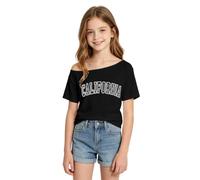Camiseta léger à imprimé alfabeto ludique sur Les épaules Pour Filles, idéal au quotidien., Negro , 8-9 años