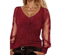 Camiseta Lentejuelas Mujer,Blusa Fiesta Mujer con Purpurina Top Brillante Elegante Blusas Sexy Glitter Tops Disco Party Sparkle Festivas Disfraz Carnaval Outfit Nochevieja Ropa Fin De AñO Clubwear